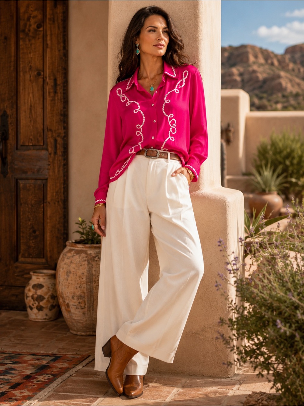 Vintage Diane von Furstenberg Silk Assets 3X Fuchsia Silk Western Rope Blouse